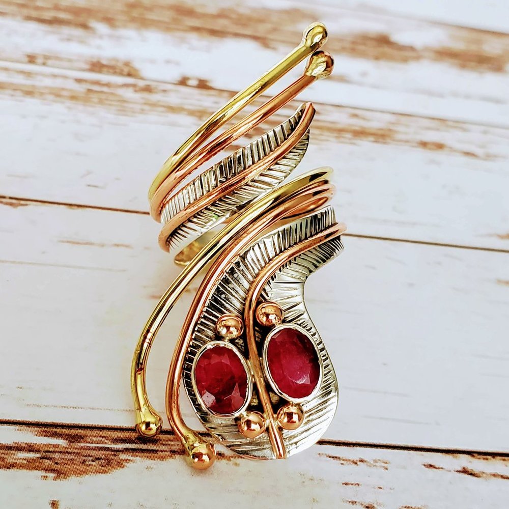 Sterling SilverTri-tone Artisan Natural Ruby Snake Ring